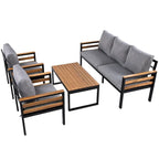 4-delige loungeset voor buiten voor 5 personen met salontafel van massief hout en afneembare kussens