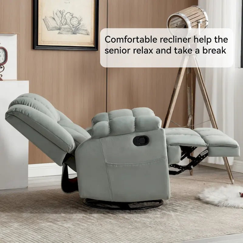 Fauteuil inclinable manuel vert surdimensionné avec fonction pivotante et à bascule, revêtement en tissu