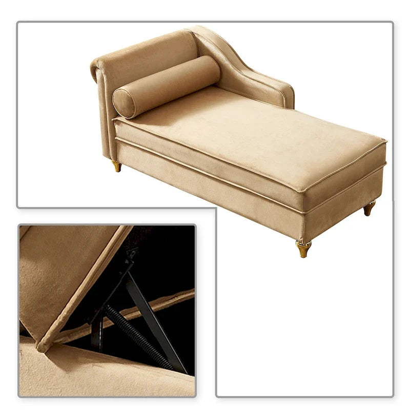 Elegante Franse chaise longue met fluwelen bekleding, opbergruimte en een kussen