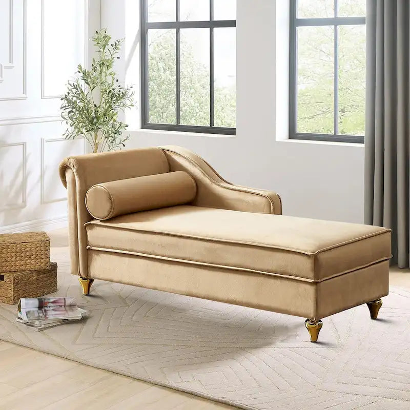 Elegante Franse chaise longue met fluwelen bekleding, opbergruimte en een kussen