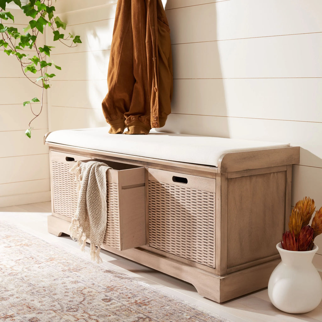 Banc de rangement SAFAVIEH Fiorello avec coussin et 3 tiroirs - 47.3 W x 15 L x 19 H - 47Wx15Dx19H