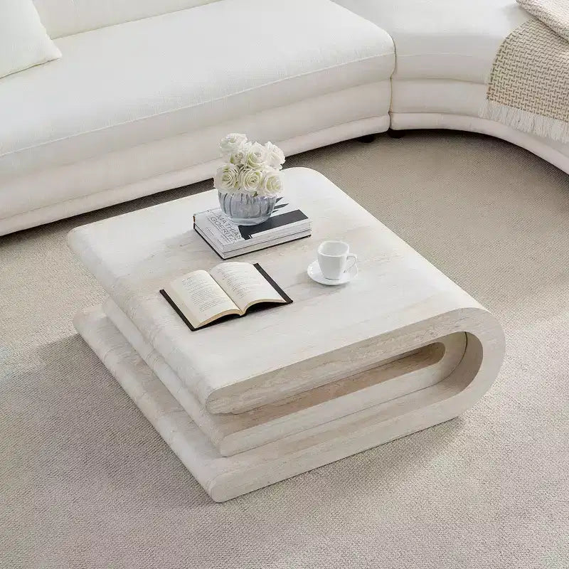 GDFStudio Laurine moderne salontafel met travertijnpatroon en meerdere niveaus