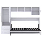Opklapbedframe voor een eenpersoonsbed, houten kastbed met ingebouwde kledingkast, opberglades en open planken, wit -ModernLuxe
