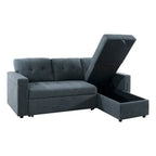 Canapé d’angle convertible et réversible avec lit escamotable, méridienne avec rangement dissimulé et pieds robustes