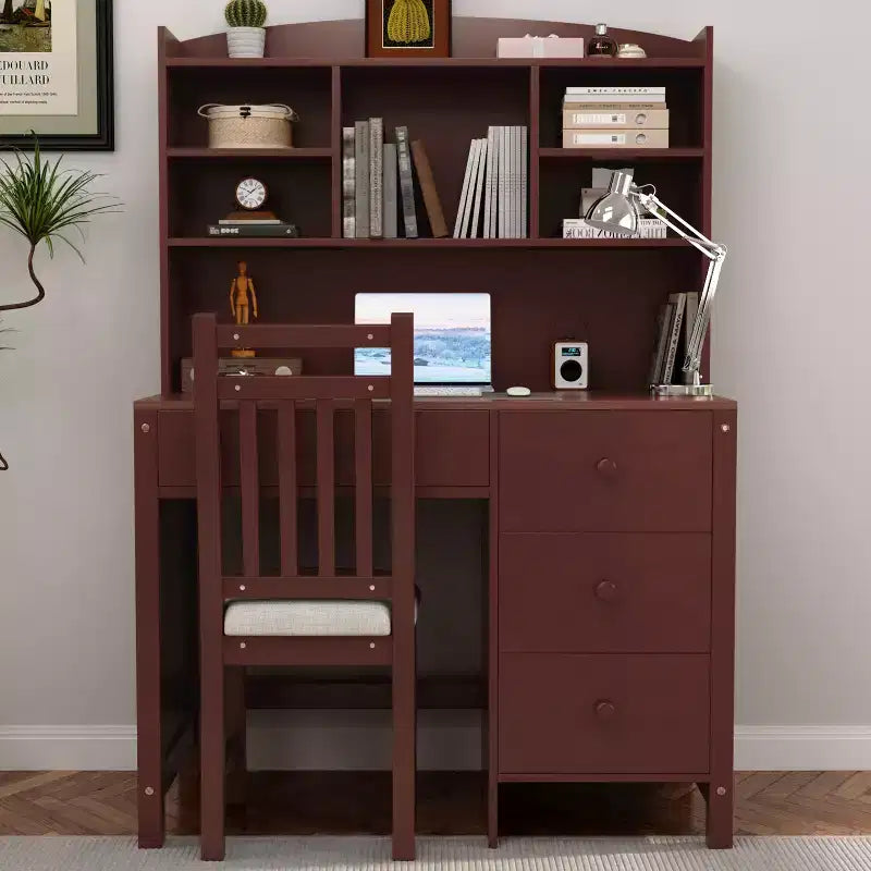 Moderner Schreibtisch aus Holz fürs Homeoffice von Okak mit Tischplatte, Stuhl und Bücherregal, Schreibtisch mit Stauraum für Jugendliche und Studierende zum Lernen und Arbeiten