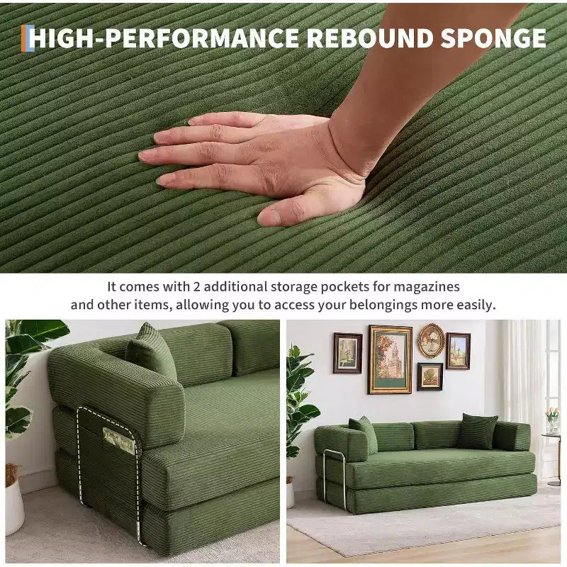 Rozkładana sofa 5 w 1, modułowa sofa do spania z sztruksu o szerokości 78.8 i solidnym stelażu, wielofunkcyjny futon do małych pomieszczeń, salonu i pokoju gościnnego