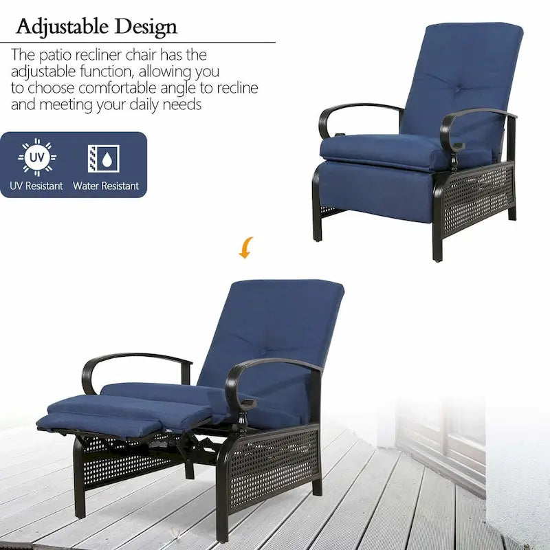 Verstelbare relaxfauteuil voor terras, loungebank met kussen - 38 (D) x 26.5 (W) x 38.5 (H) INCH