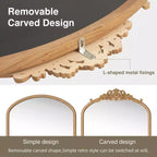 Miroir mural de 37 in. W x 71 in. H avec cadre en bois à arche classique sculptée et partie inférieure en rotin, marron