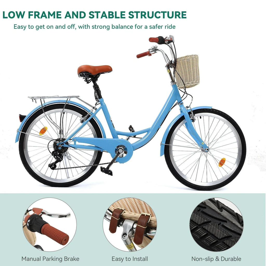 Moasis24/ 26 Cruiser-Fahrrad mit 7 Gängen, verstellbarer Tiefeinstieg, Pendlerfahrrad
