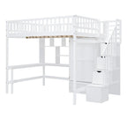 Full Pine Loft Bed with Desk and Storage