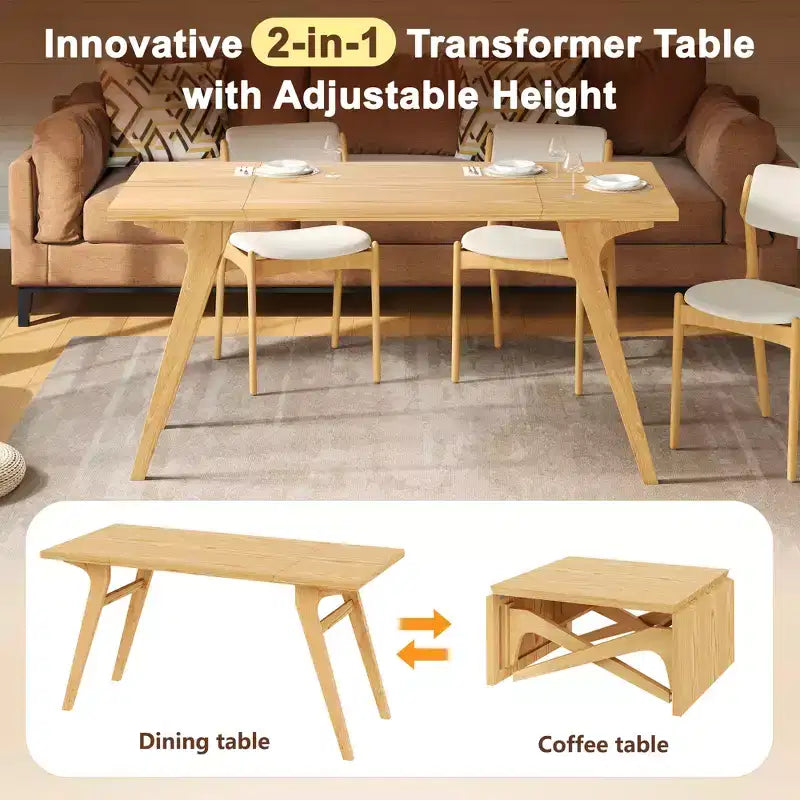 Table basse 2-en-1, table de salle à manger extensible, table à hauteur réglable pour la maison et le bureau, gain de place - ModernLuxe