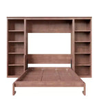 Opklapbed voor een tweepersoonsbed/queensize bed, ruimtebesparend wandbed met bureau en boekenkast, donkerbruin - ModernLuxe
