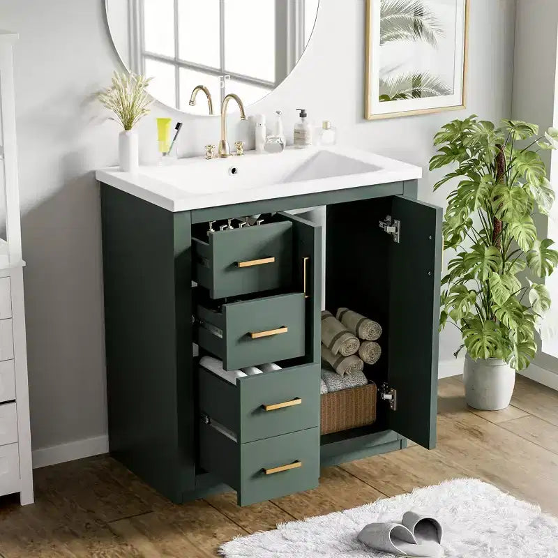 30 Badezimmer-Waschtischunterschrank mit einem Waschbecken, Schrank und 3 Schubladen ??Schwarz / Blau / Grün / Indigo / Weiß