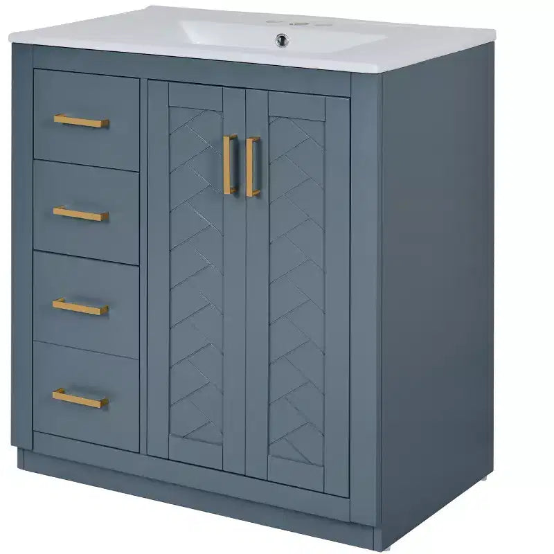 30 Badezimmer-Waschtischunterschrank mit einem Waschbecken, Schrank und 3 Schubladen ??Schwarz / Blau / Grün / Indigo / Weiß