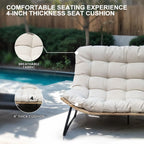 Dubbele papasan-loveseat met kussen, weerbestendig PE-rotan en metalen frame voor binnen en buiten