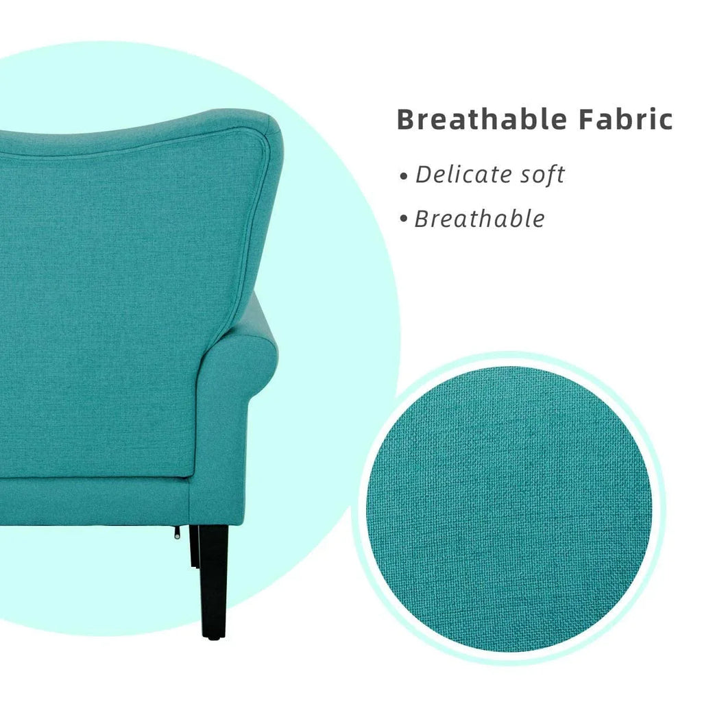 Erommy moderne fauteuil, fauteuil met hoge rugleuning, gestoffeerde eenzitsbank met knopen en houten poten voor de woonkamer