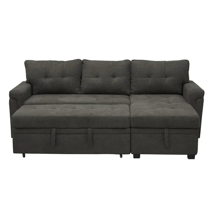 Canapé d’angle convertible et réversible avec lit escamotable, méridienne avec rangement dissimulé et pieds robustes