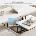 Klappbarer Couchtisch mit Hubplatte, 4 Hockern und Stauraum