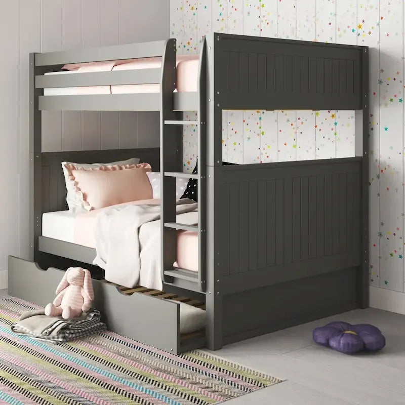 Camaflexi Etagenbett in Full-Größe mit zwei Full-Betten und ausziehbarem Twin-Bett - Paneel-Kopfteil