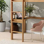 Okak Minimalism Loft Bed with Ladder, Rubber Wood Twin Loft Bed with Safety Guardrail and Build-In Desk, Bed Frames for Kids, Teenagers