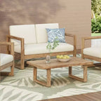 Gartenmöbelset aus Akazienholz, Outdoor-Sitzgruppe mit Couchtisch und weichen Kissen für Garten, Veranda und Balkon, Beige - Merax