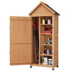 Waterproof Wooden Outdoor Tool Cabinet  Lockable Double Doors, 3 Adjustable Shelves & Sloped Roof  Space-Saving Storage for Patio, Yard or Lawn