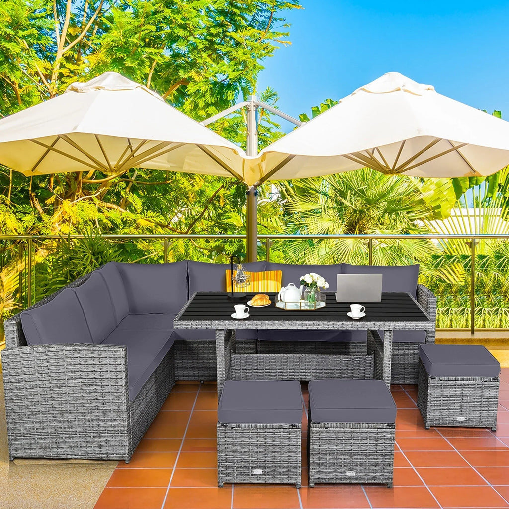 Costway 7-delige diningset van rotan voor het terras, modulaire bank, sofa en voetenbank - bekijk de details