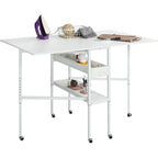 In hoogte verstelbare knutseltafel met opbergplanken, mobiele opvouwbare snijtafel voor thuiskantoor, naaikamer of hobbykamer