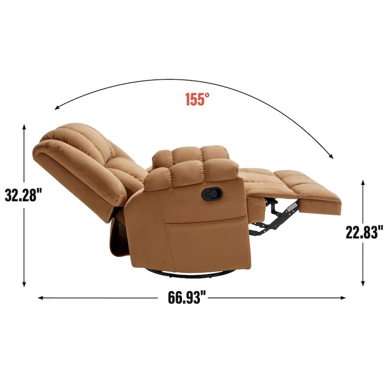 Fauteuil inclinable manuel vert surdimensionné avec fonction pivotante et à bascule, revêtement en tissu