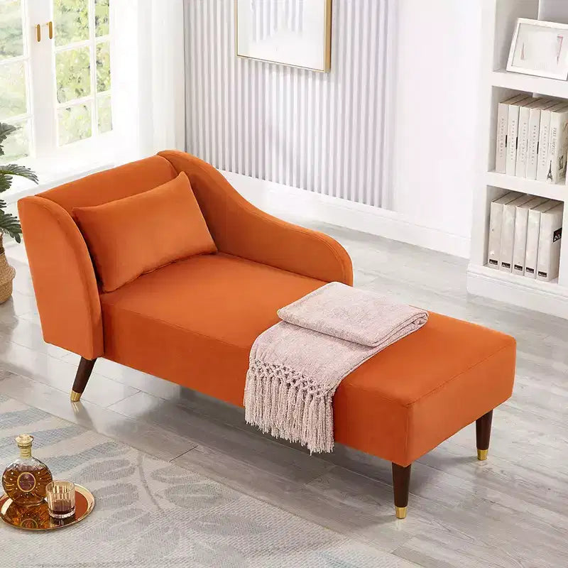 Modern Velvet Chaise Lounge Chair, Upholstered Arm Chaise Lounge with Curved Armrest, Sleeper Lounge Sofa Couch for Bedroom Office Living Room