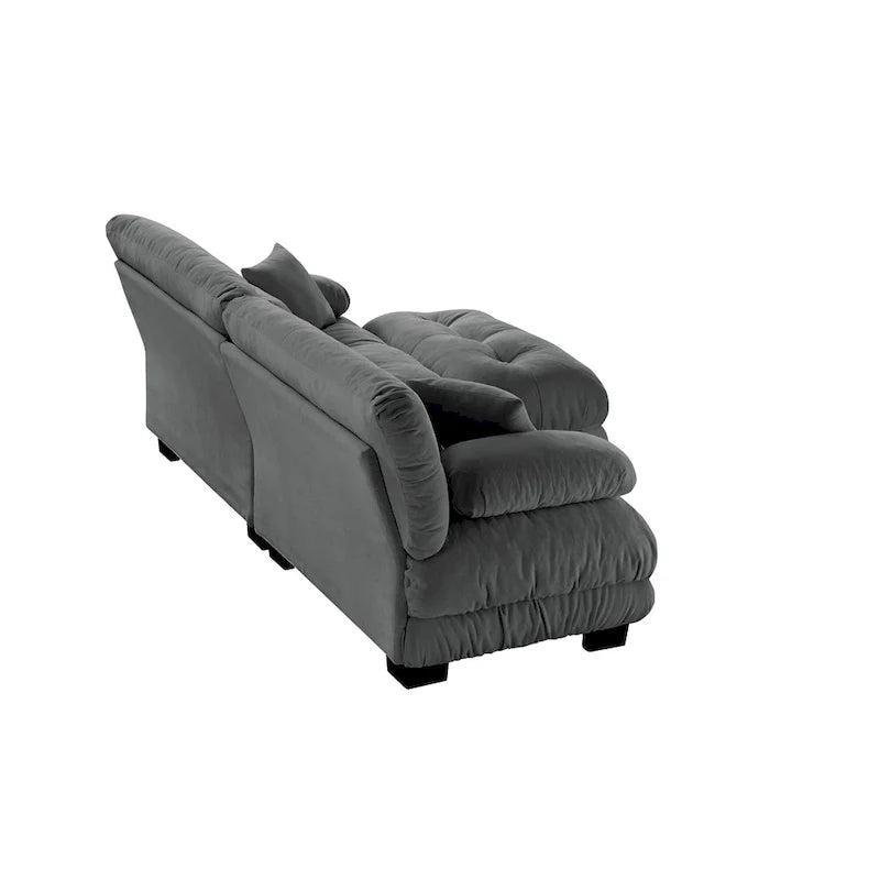 L-vormige loveseat, hoekbank van chenille met lendenkussens