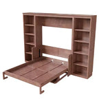 Opklapbed voor een tweepersoonsbed/queensize bed, ruimtebesparend wandbed met bureau en boekenkast, donkerbruin - ModernLuxe