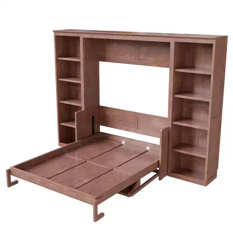 Opklapbed voor een tweepersoonsbed/queensize bed, ruimtebesparend wandbed met bureau en boekenkast, donkerbruin - ModernLuxe