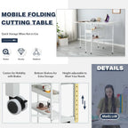 In hoogte verstelbare knutseltafel met opbergplanken, mobiele opvouwbare snijtafel voor thuiskantoor, naaikamer of hobbykamer