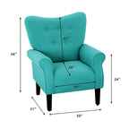 Erommy moderne fauteuil, fauteuil met hoge rugleuning, gestoffeerde eenzitsbank met knopen en houten poten voor de woonkamer