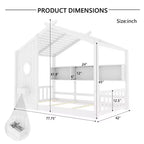 Eenpersoons-/tweepersoonsbed in huisvorm met platformbedframe, peuterbed op de vloer, Montessori-bed voor kinderen, speelhuisbed met opbergplank - ModernLuxe