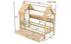 Huisbed met opberglades en raam, frame van massief hout met planken, speels kinderontwerp, lichtwit