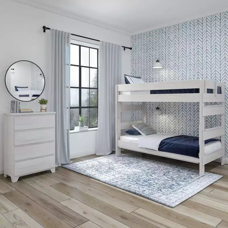 Plank+Beam massief houten stapelbed in landelijke stijl, voor volwassenen, met twee eenpersoonsbedden