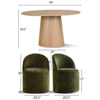 Ensemble de salle à manger moderne pour 6 personnes, table ronde à piètement central, fauteuils pivotants en forme de tonneau à roulettes, chenille texturée - Panipeachy