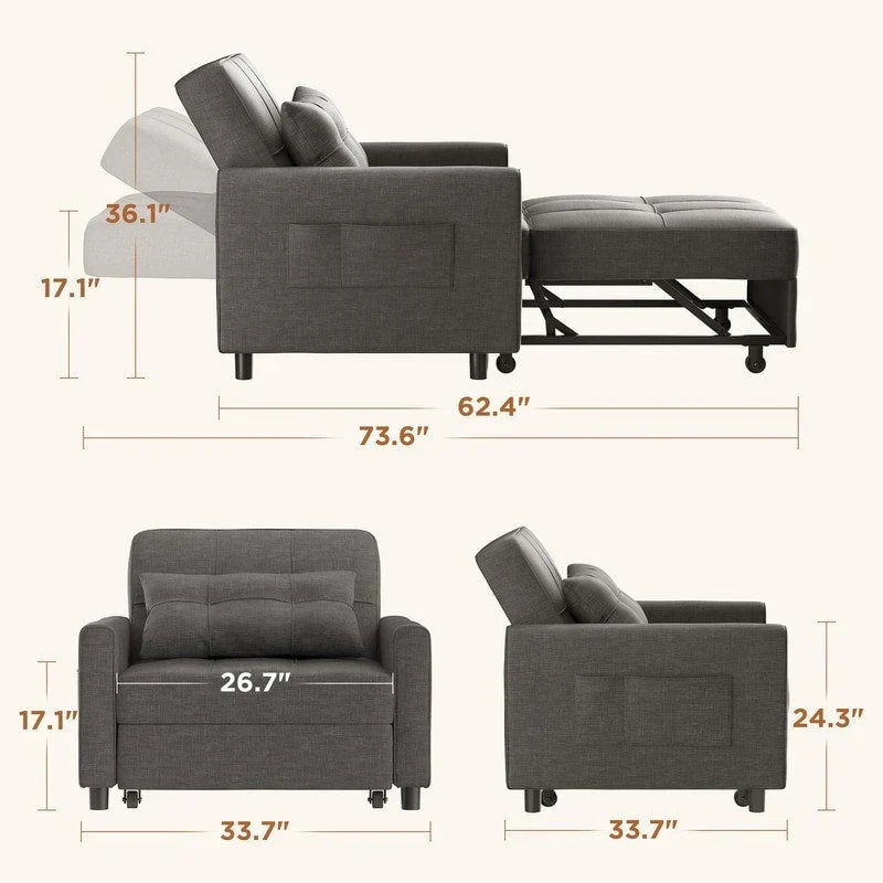 Canapé-lit convertible 3 en 1 avec réglage ajustable, fauteuil-canapé avec lit escamotable, lit pliant convertible pour le salon