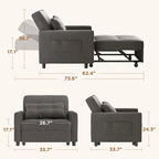 Canapé-lit convertible 3 en 1 avec réglage ajustable, fauteuil-canapé avec lit escamotable, lit pliant convertible pour le salon