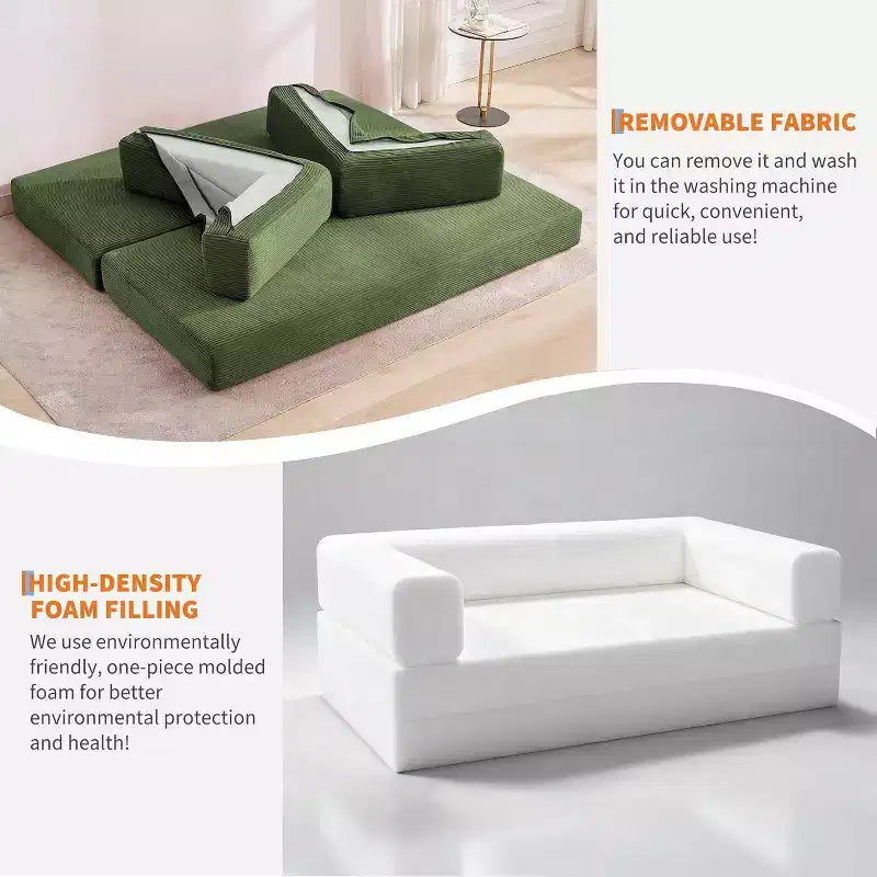 Rozkładana sofa 5 w 1, modułowa sofa do spania z sztruksu o szerokości 78.8 i solidnym stelażu, wielofunkcyjny futon do małych pomieszczeń, salonu i pokoju gościnnego