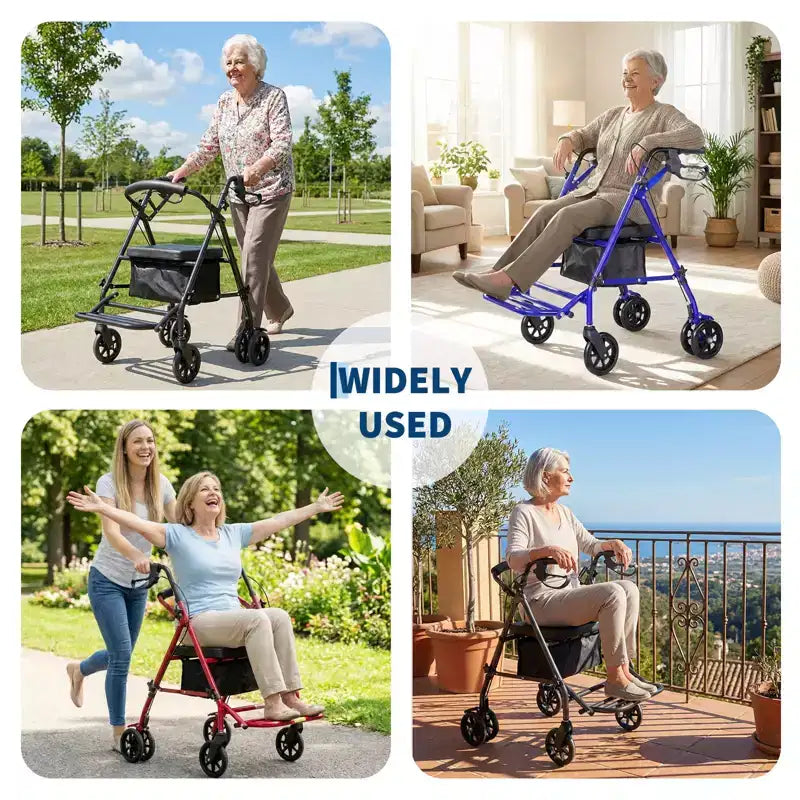 Tragbarer, zusammenklappbarer Rollstuhl für Erwachsene, Tragkraft 299lb, 6 Räder, höhenverstellbar, Stauraum unter dem Sitz, bequemer Sitz und Fußpedale