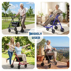Tragbarer, zusammenklappbarer Rollstuhl für Erwachsene, Tragkraft 299lb, 6 Räder, höhenverstellbar, Stauraum unter dem Sitz, bequemer Sitz und Fußpedale