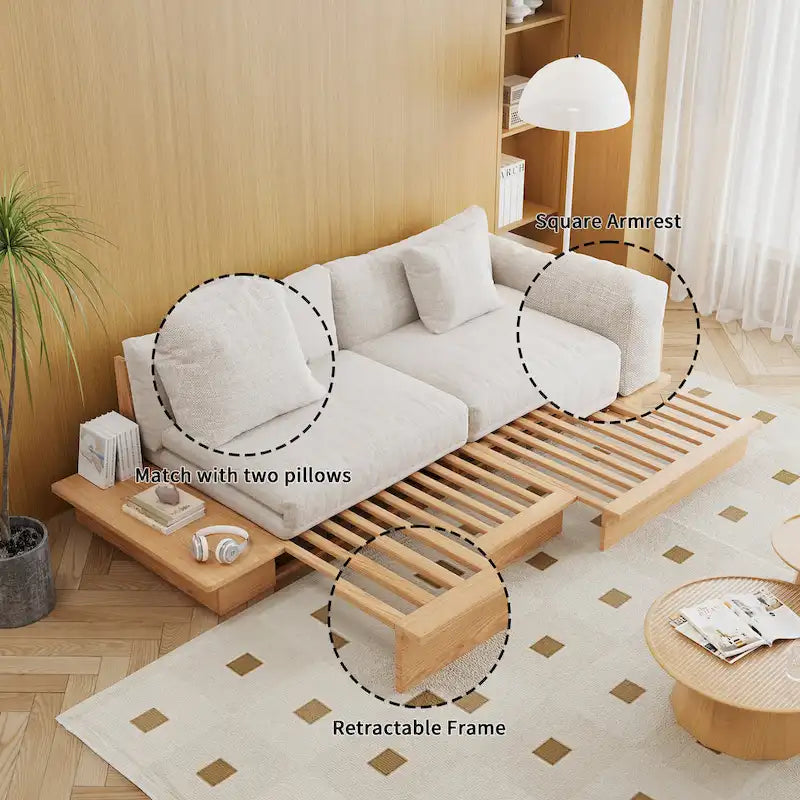 JASIWAY Modern Solid Wood Upholstered Cotton Linen Sofa