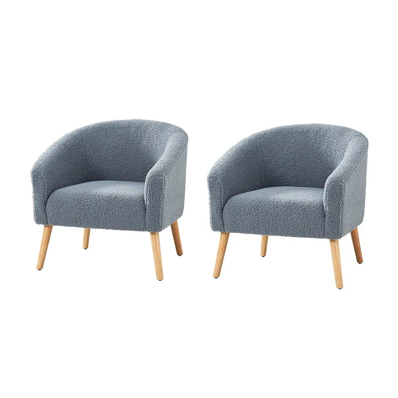 Moderne Sheila-fauteuil van bouclé met een breedte van 30 W en poten van massief hout, set van 2, van HULALA HOME