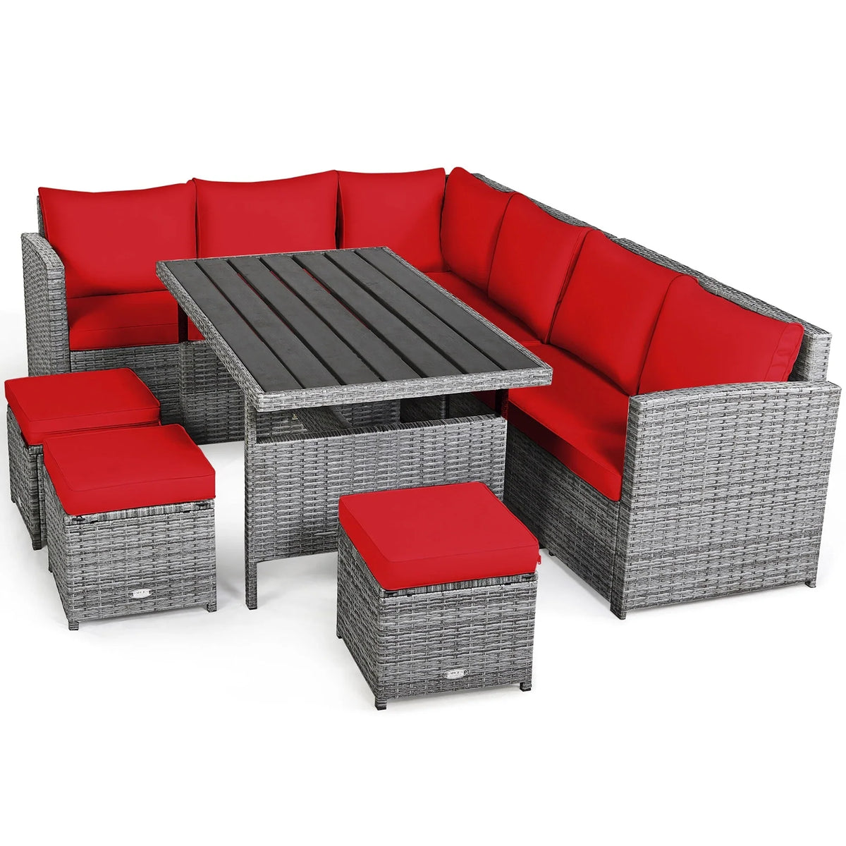 Costway 7-delige diningset van rotan voor het terras, modulaire bank, sofa en voetenbank - bekijk de details