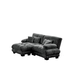 L-vormige loveseat, hoekbank van chenille met lendenkussens