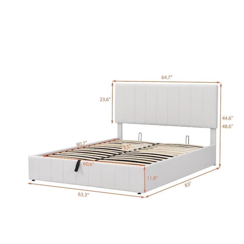 Polsterbett in Queen-Size mit hydraulischem Stauraumsystem - Beige