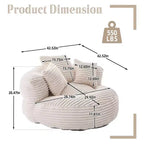 Sofa typu bean bag dla dorosłych i dzieci, duży fotel typu bean bag z sztruksu, 3 poduszkami i podłokietnikami do salonu lub sypialni